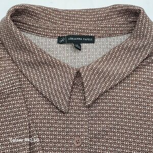 Adrianna Papell Women's Blouse Brown Geometric Print Long Sleeve Size L